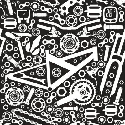 Behang Seamless pattern of bicycle parts. Vector image.