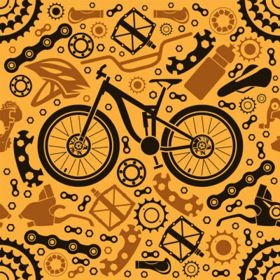 Behang Seamless pattern of bicycle parts. Vector image.