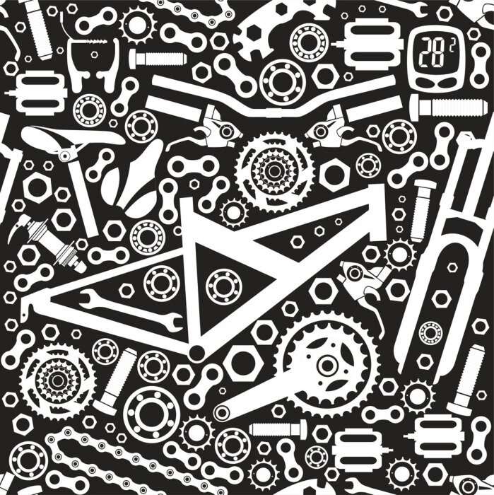 Behang Seamless pattern of bicycle parts. Vector image.