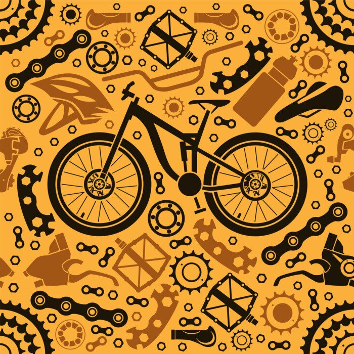 Behang Seamless pattern of bicycle parts. Vector image.