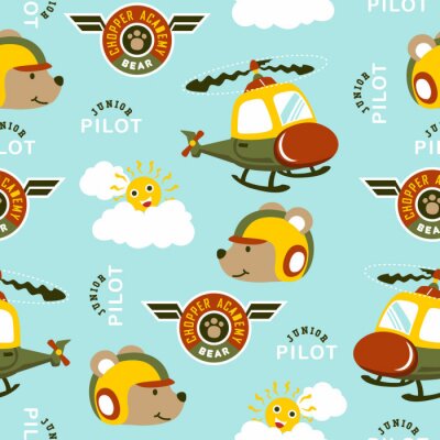 Behang seamless pattern of funny helicopter pilot cartoon