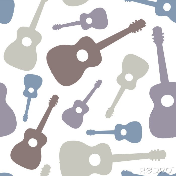 Behang Seamless pattern of guitars on white