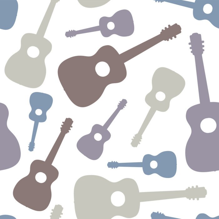 Behang Seamless pattern of guitars on white