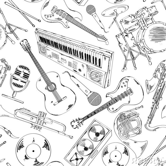 Behang Seamless pattern of musical instruments