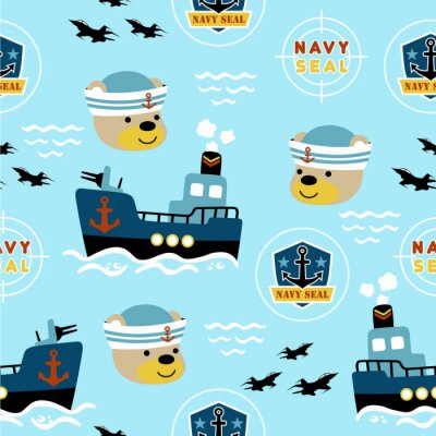 Behang seamless pattern of navy seal cartoon