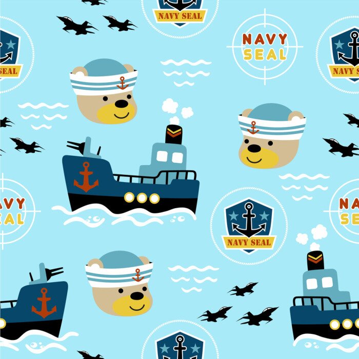 Behang seamless pattern of navy seal cartoon