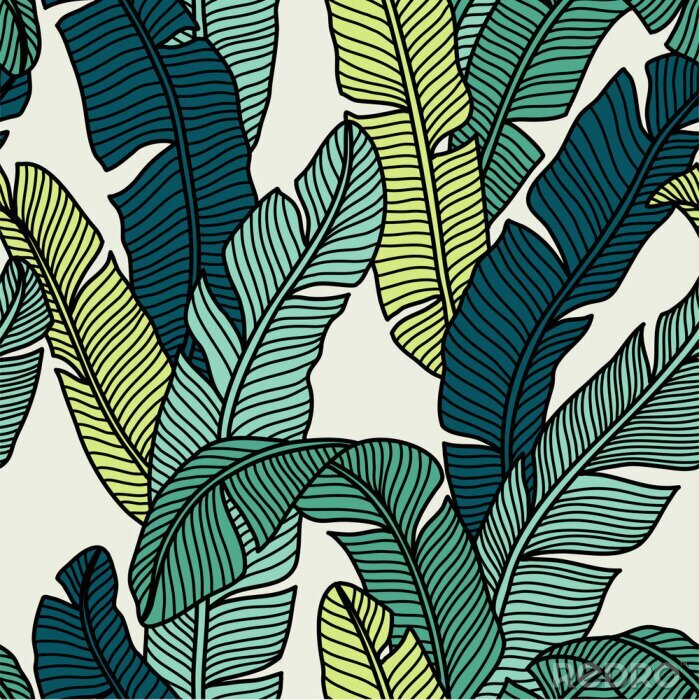 Behang Seamless pattern of Tropical palms leaves