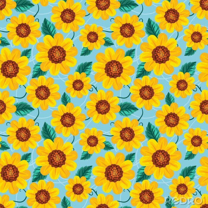 Behang Seamless pattern sunflower