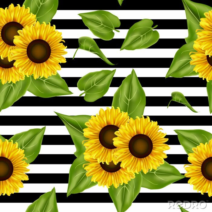 Behang seamless pattern sunflowers background
