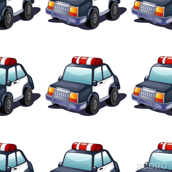 Behang Seamless pattern tile cartoon with police car