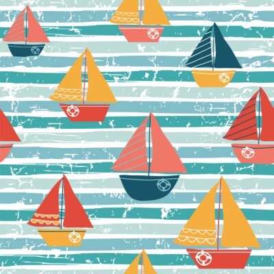 Behang Seamless pattern with boats. Vector illustration with sailboats