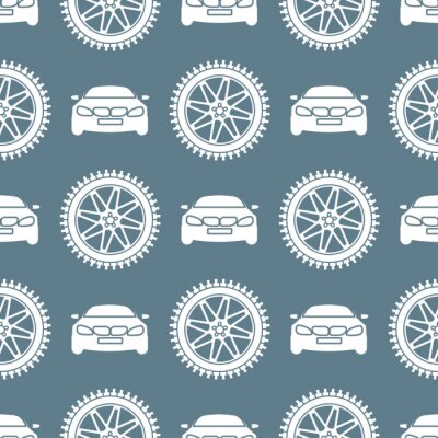Behang Seamless pattern with cars and wheels.