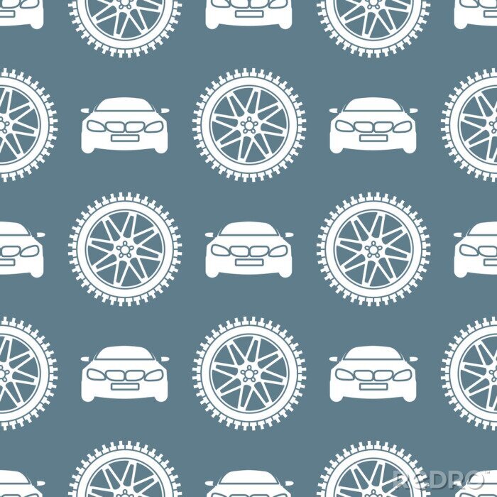 Behang Seamless pattern with cars and wheels.