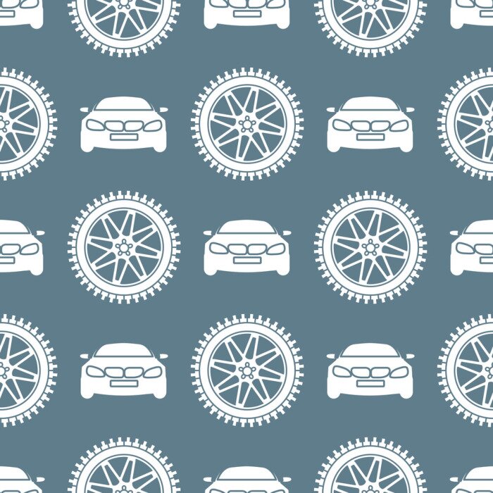 Behang Seamless pattern with cars and wheels.