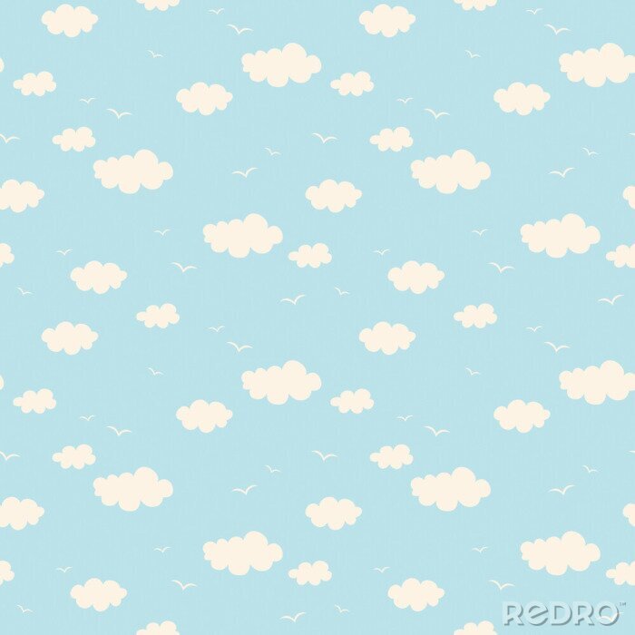 Behang seamless pattern with clouds and birds