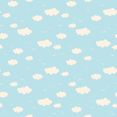 Behang seamless pattern with clouds and birds