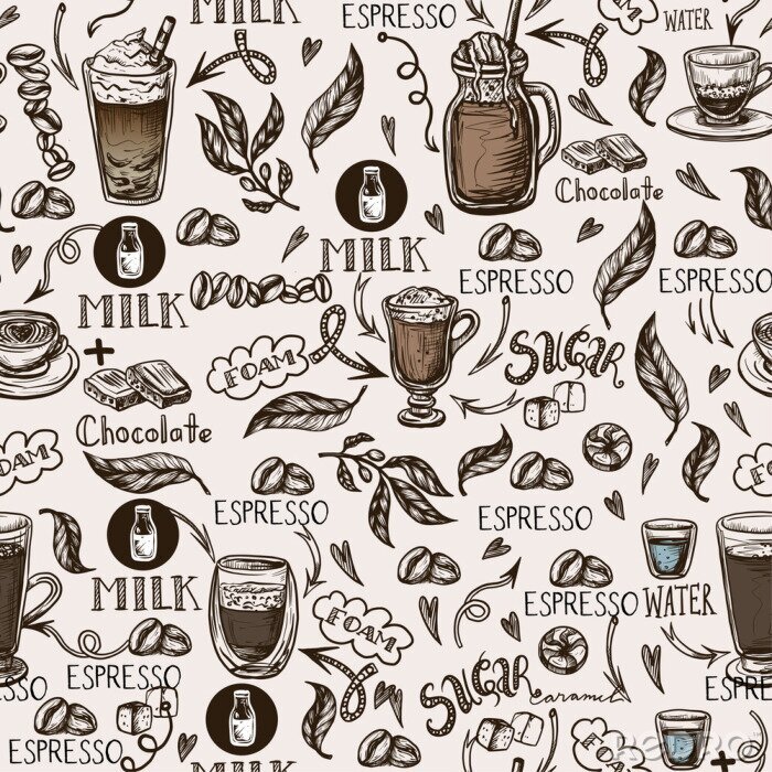 Behang Seamless pattern with coffee cups. Vector.