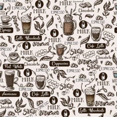 Behang Seamless pattern with coffee cups. Vector.