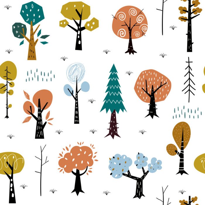 Behang Seamless pattern with colorful autumn forest trees. Great for fabric, textile.