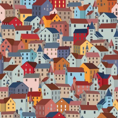 Behang Seamless pattern with colorful houses. City or town texture.