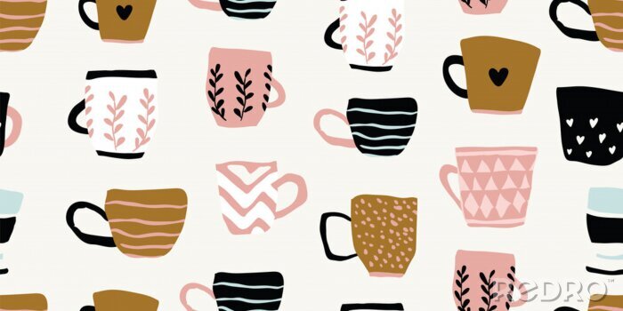 Behang Seamless pattern with cups of coffee, scandinavian