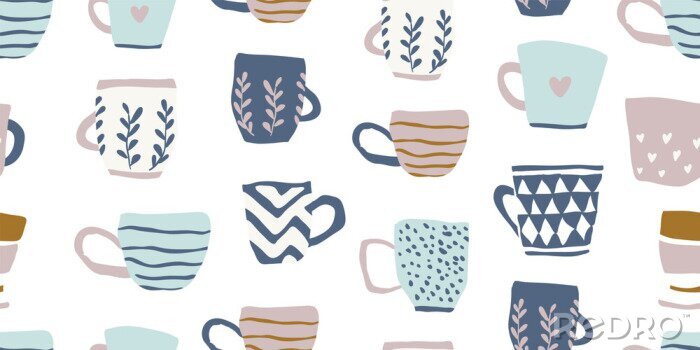 Behang Seamless pattern with cups of coffee, scandinavian