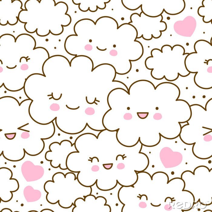 Behang Seamless pattern with cute cartoon clouds for Your kawaii design