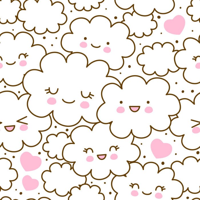 Behang Seamless pattern with cute cartoon clouds for Your kawaii design