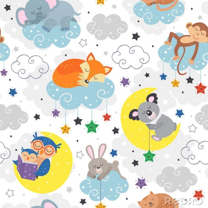 Behang seamless pattern with cute sleeping animals  - vector illustration, eps    