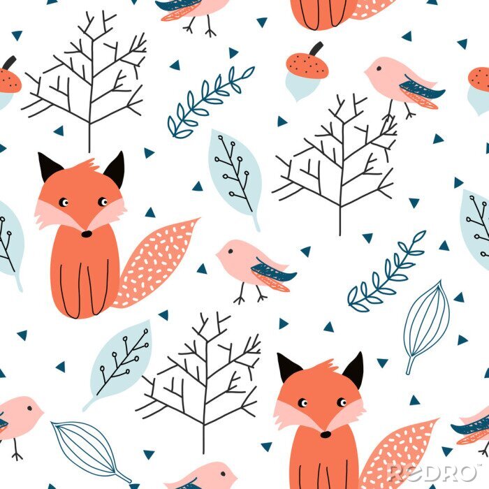 Behang Seamless pattern with forest animals.