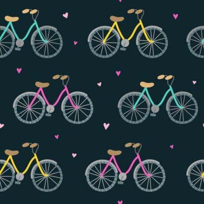 Behang Seamless pattern with funny bicycles. Vector background with bikes