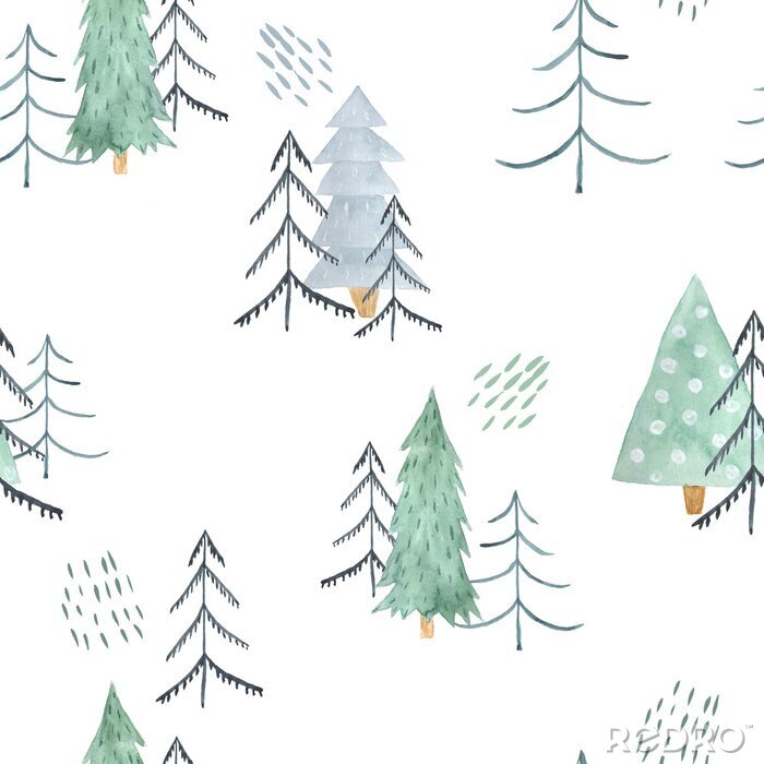 Behang Seamless pattern with green Christmas Trees
