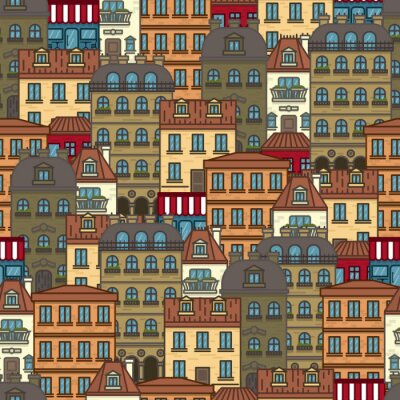 Behang seamless pattern with houses and buildings of Paris vector illustration