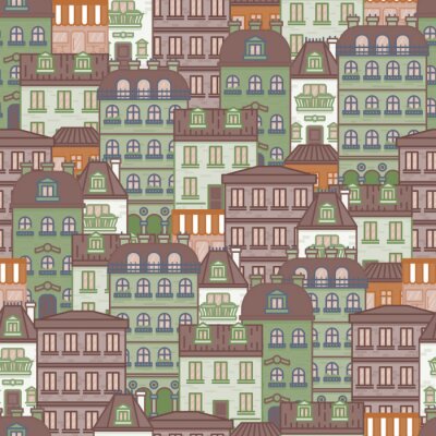 Behang seamless pattern with houses and buildings of Paris vector illustration