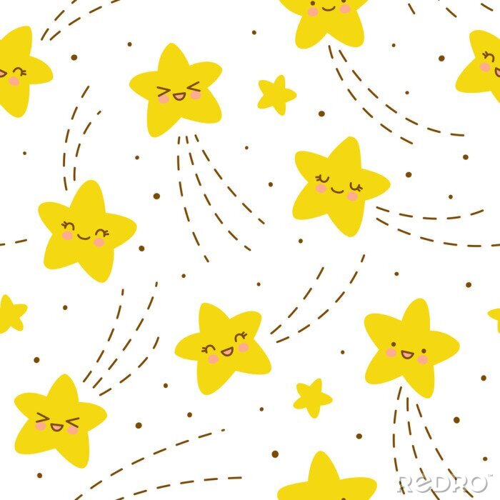 Behang Seamless pattern with kawaii stars