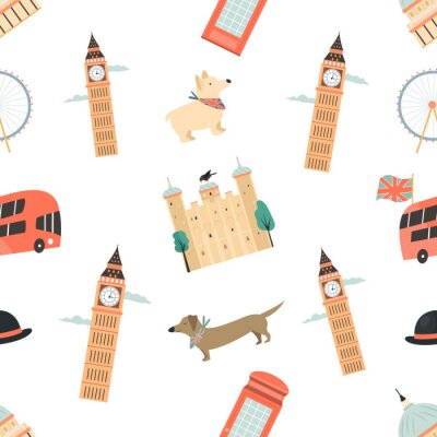 Behang Seamless pattern with London ladmarks