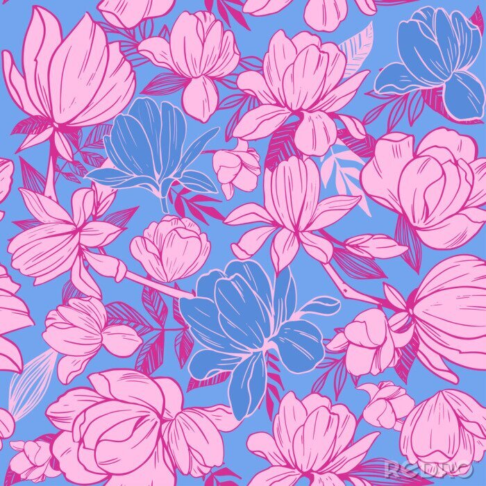 Behang Seamless pattern with magnolia flowers. Vector illustration