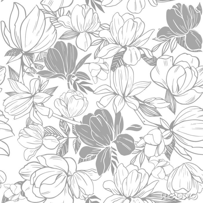 Behang Seamless pattern with magnolia flowers. Vector illustration
