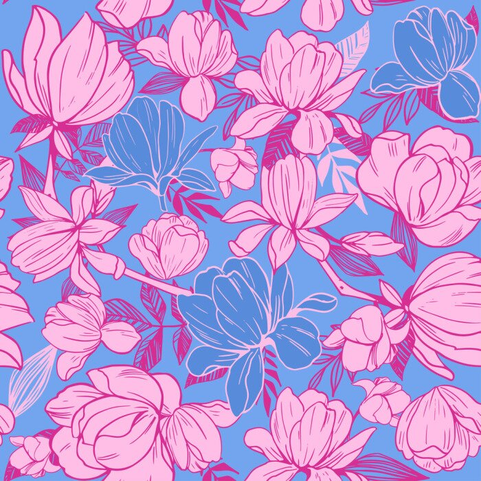 Behang Seamless pattern with magnolia flowers. Vector illustration