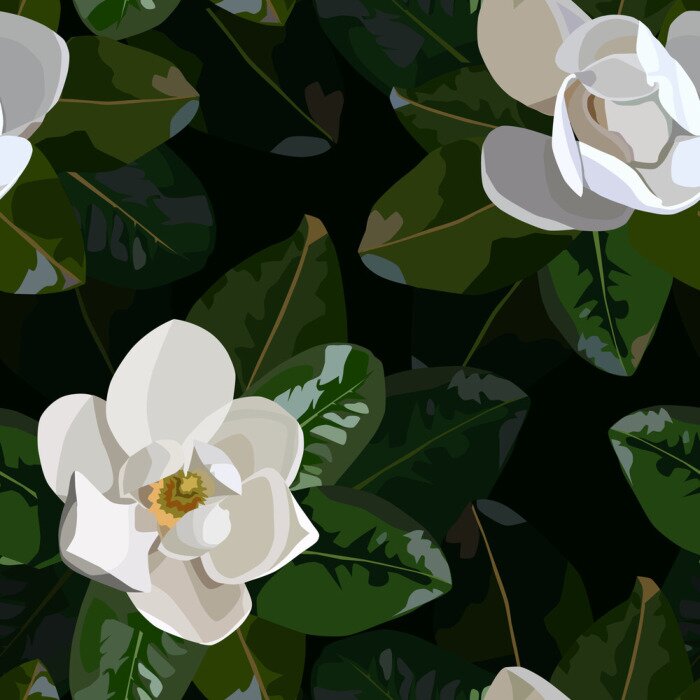 Behang seamless pattern with magnolia leaves and flowers