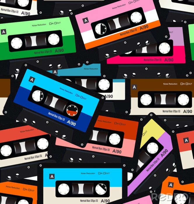 Behang Seamless pattern with old audio retro cassettes 