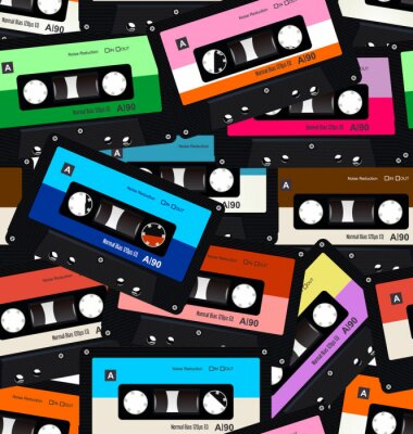 Behang Seamless pattern with old audio retro cassettes 