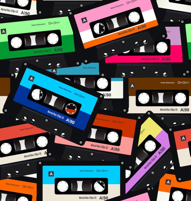 Behang Seamless pattern with old audio retro cassettes 