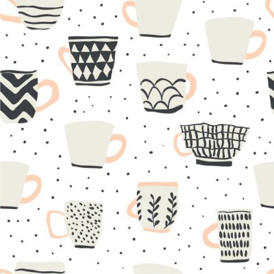 Behang seamless pattern with scandinavian style cups