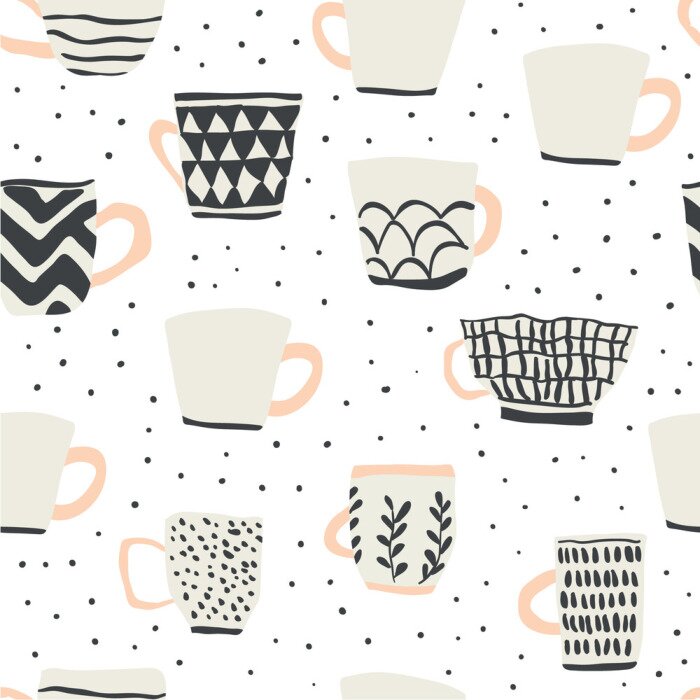 Behang seamless pattern with scandinavian style cups