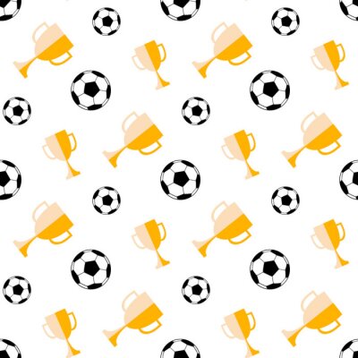 Behang Seamless pattern with soccer ball and winner cup. Vector football background