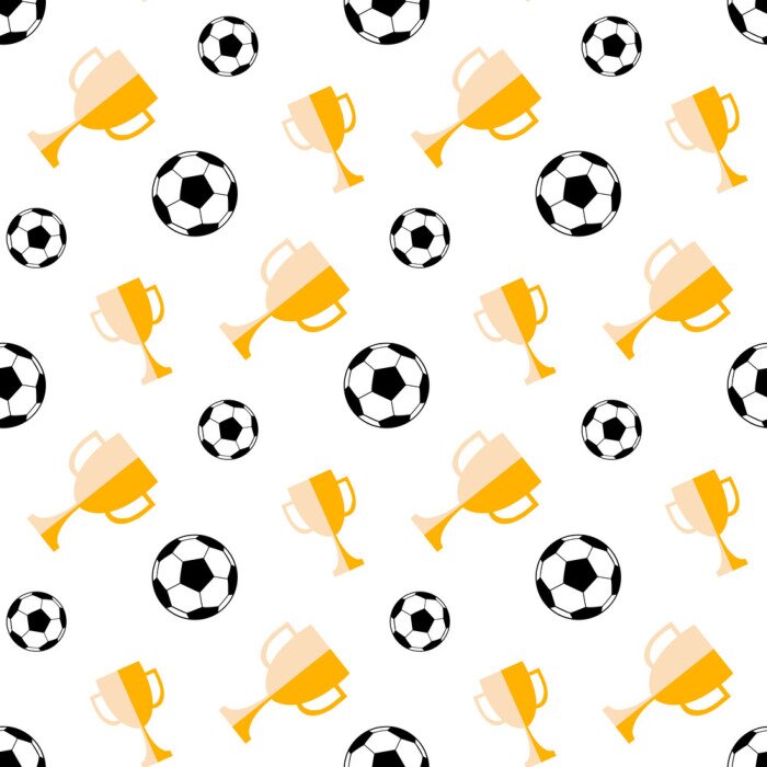 Behang Seamless pattern with soccer ball and winner cup. Vector football background
