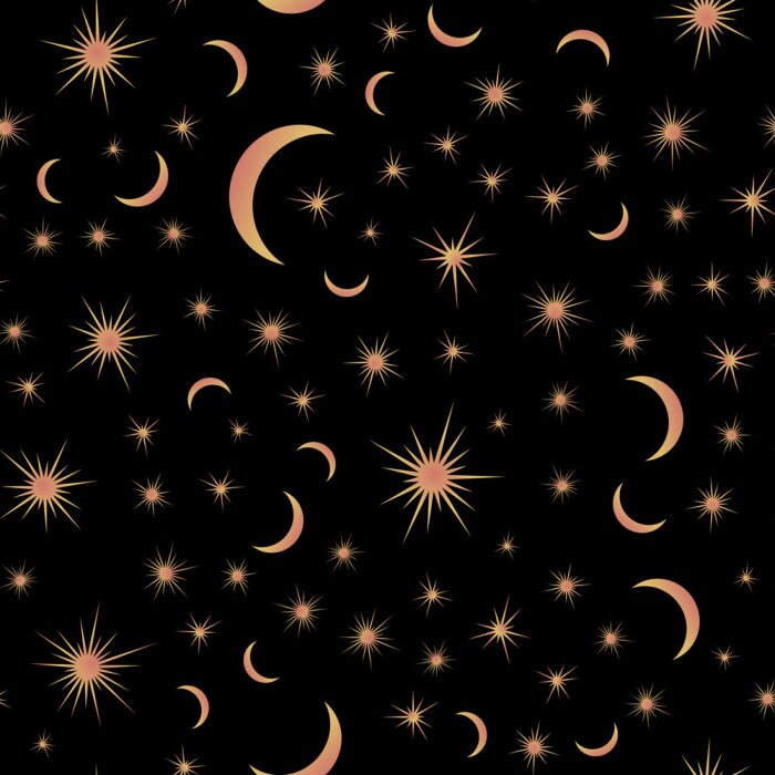 Behang Seamless pattern with suns, moons and stars. Vector gold and black illustration. Print could be used for textile, zodiac star yoga mat, underwear