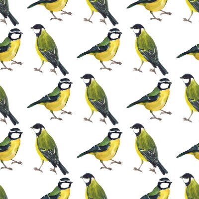 Behang Seamless pattern with tomtits