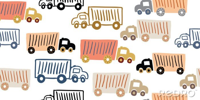 Behang seamless pattern with toy trucks, kids pattern